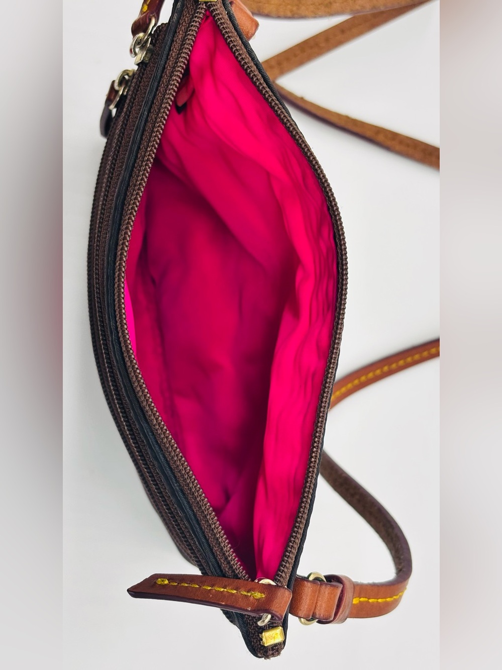 Dooney & Bourke Vintage Brown and Pink Crossbody with Leather Accessories - Picture 5 of 6